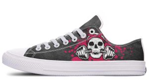 Pink Skull & Dumbbell White Lowtop Fitness Sneakers