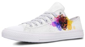 Floral Skull Pattern White Low-Top Sneakers - Boho Streetwear Style